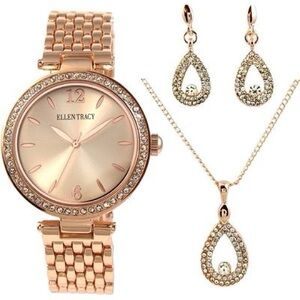 New - Ellen Tracy Watch Necklace Pendant Gift Set - rose gold